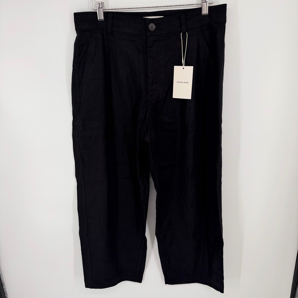 Everlane The Everywhere Pant Women's 12 Black Stretch Linen HR Cropped Barrel - Picture 2 of 9